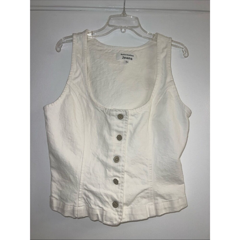 Reformation Cotton Vest Cream Button-Front Denim Vest Festival Western. Size 2.